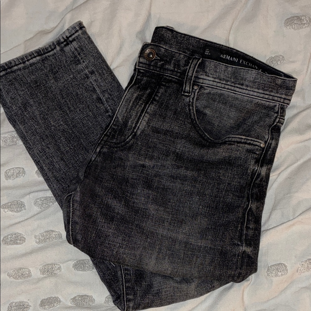 Armani Exchange Charcoal Dark Gray Distressed Denim Slim Fit J13 Mens Jeans